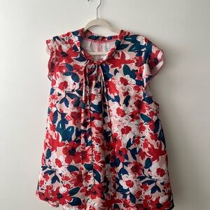 Tie Floral Top - Red and Blue